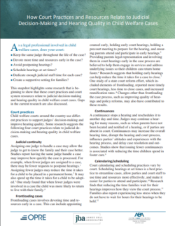 Cover of How Court Practices and Resources Relate to Judicial Decision-Making and Hearing Quality in Child Welfare Cases